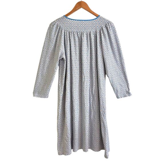 Calida Soft Cotton Nightgown Size Large Long Sleeve Blue Floral Modest - Picture 3 of 5